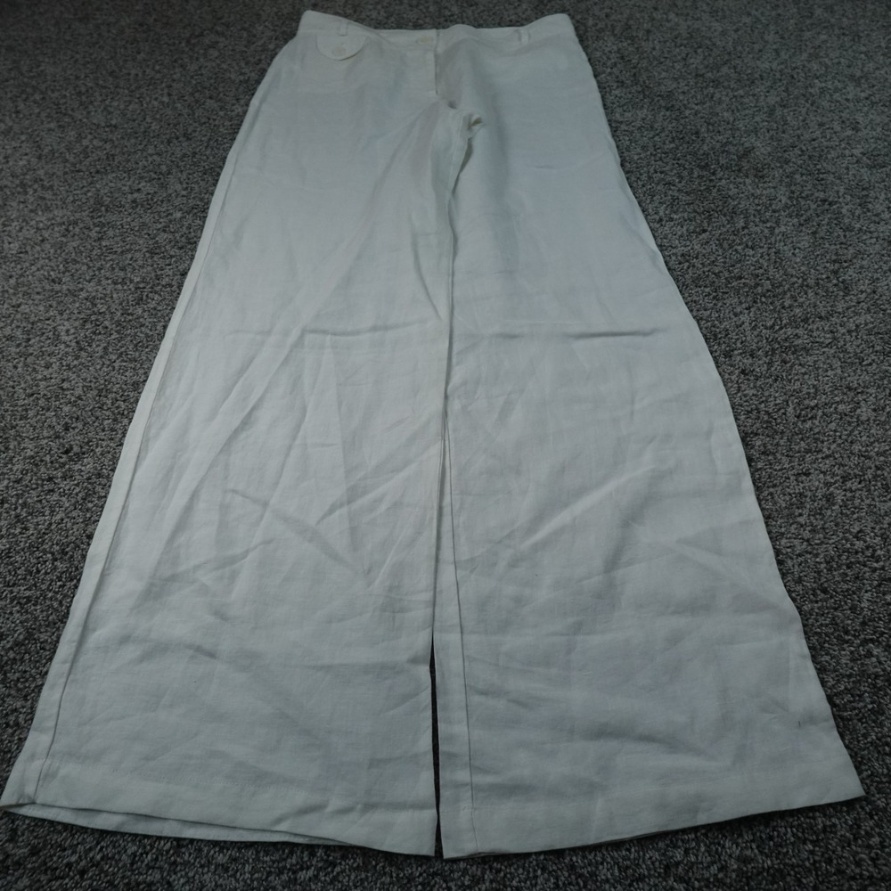 Max Studio Pants Womens 6 White Linen Wide Leg High Rise Chino Trouser Beach